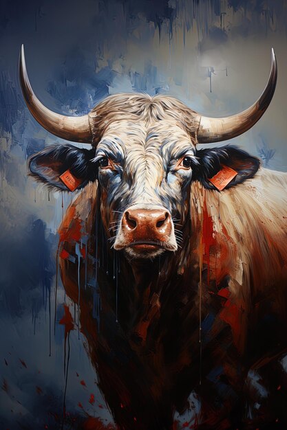 a painting of a bull with a red spot on the face