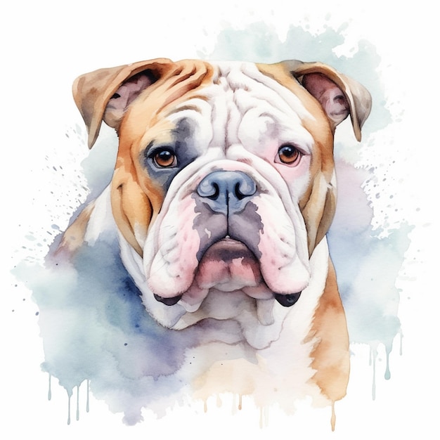 painting of a bulldog with a white background generative ai