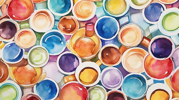 A painting of a bunch of colorful paint cans