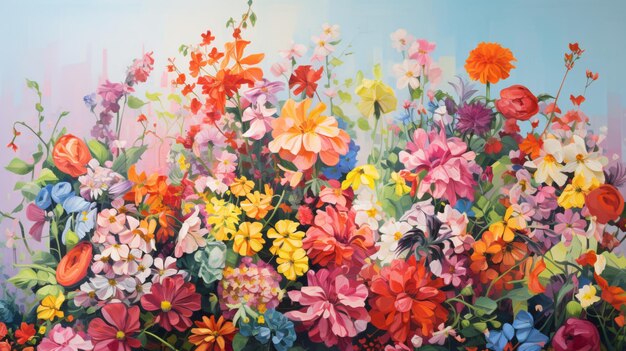 Painting of a bunch of colourful flowers on a wall