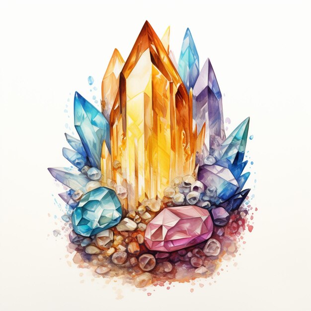 a painting of a bunch of crystals on a white background generative ai