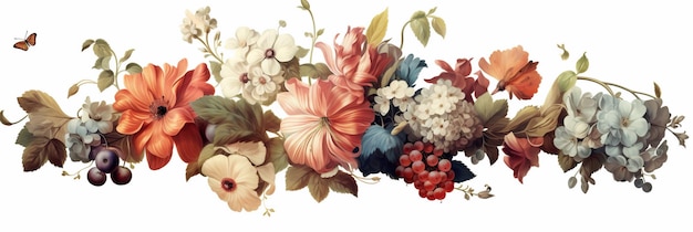 A painting of a bunch of flowers on a white background Generative AI image Decorative clipart