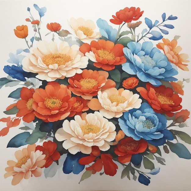 A painting of a bunch of flowers on a white background