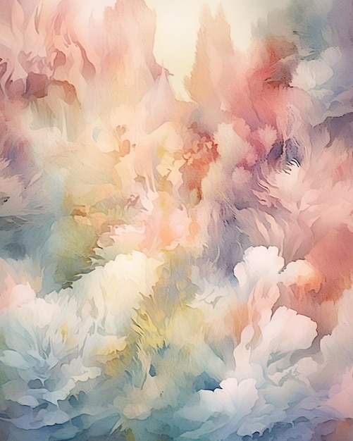 Painting of a bunch of flowers with a sky background generative ai