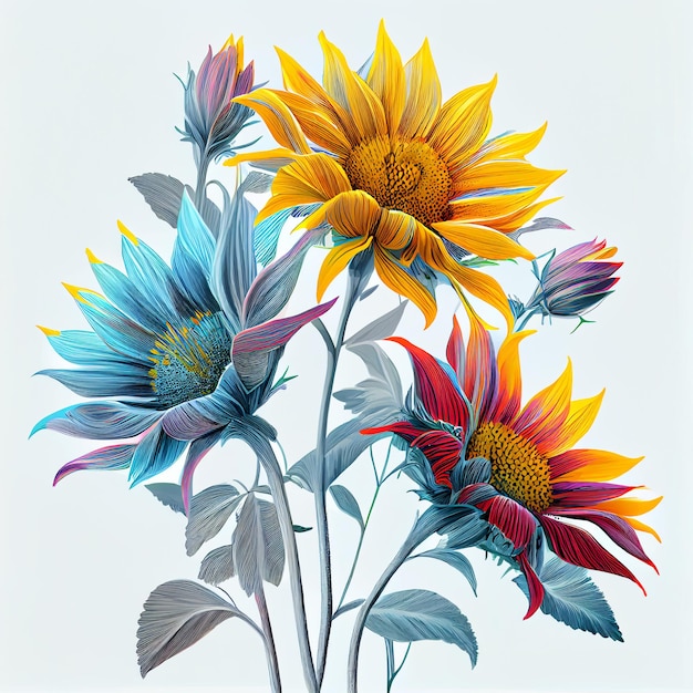 A painting of a bunch of flowers with the word " sunflower " on it.