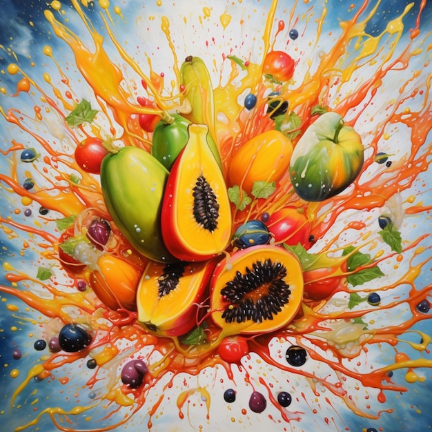 painting of a bunch of fruit with oranges generative ai