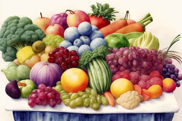 A Painting Of A Bunch Of Fruits And Vegetables