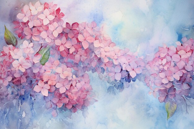 painting of a bunch of pink flowers on a blue background generative ai