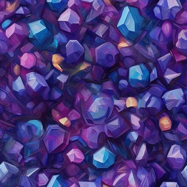 a painting of a bunch of purple and blue crystals generative ai