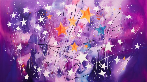 Painting of a bunch of stars in a vase with purple background generative ai