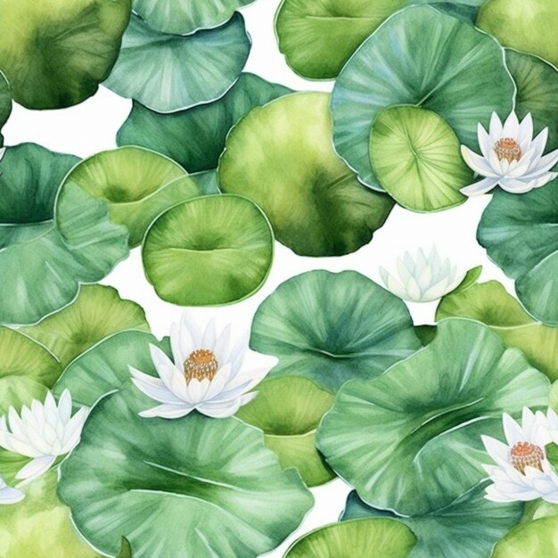 A painting of a bunch of water lilies with leaves generative ai