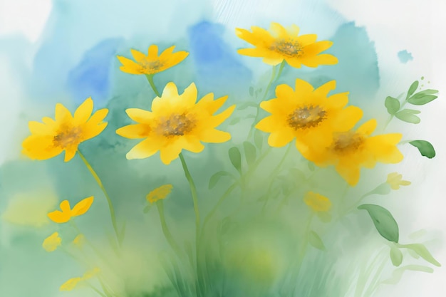 A Painting Of A Bunch Of Yellow Flowers