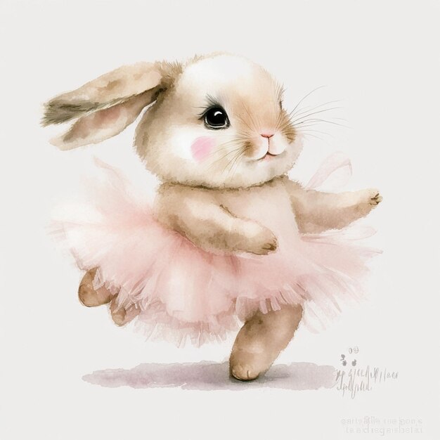 Photo painting of a bunny in a pink tutu dress generative ai