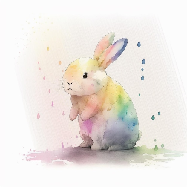 A painting of a bunny with rainbow colors.