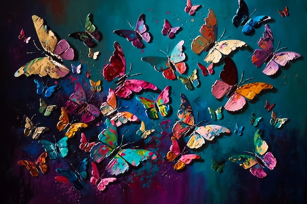 A painting of butterflies with the word butterfly on it