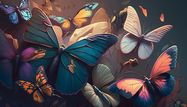 A painting of butterflies with the word butterfly on it