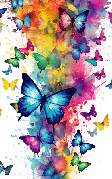 A painting of butterflies with the word butterfly on it.