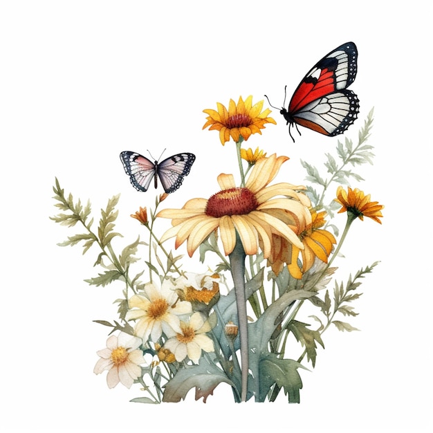 A painting of a butterfly and a flower