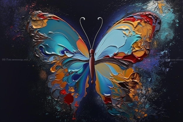 A painting of a butterfly with a long tail and a long tail.