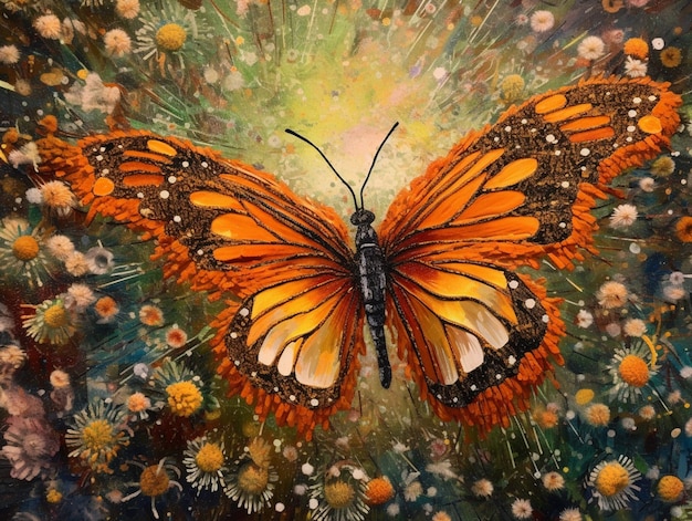 A painting of a butterfly with orange wings and the word butterfly on it.
