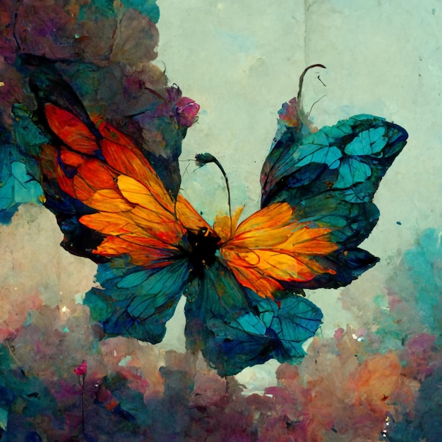 A painting of a butterfly with the word butterfly on it