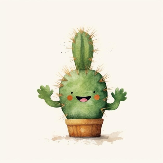 Photo a painting of a cactus with a happy face and arms generative ai