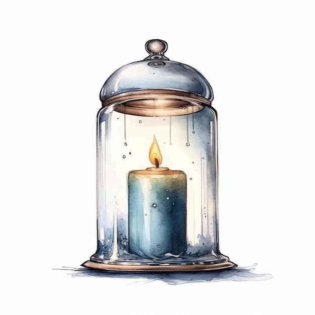 A painting of a candle inside a glass jar with water droplets generative ai