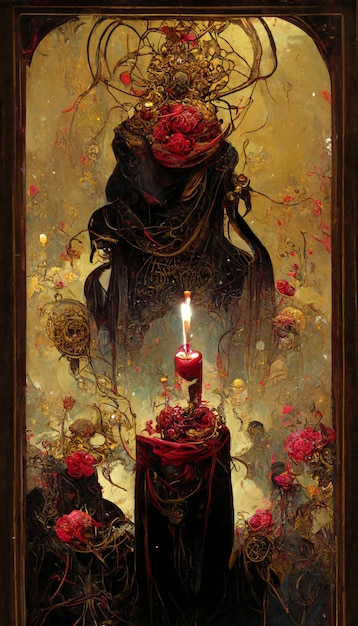 A painting of a candle with a flame on it