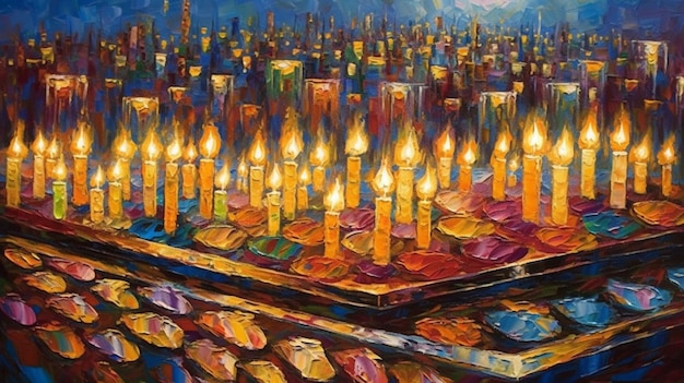 A painting of candles with the word " on it " on the bottom.