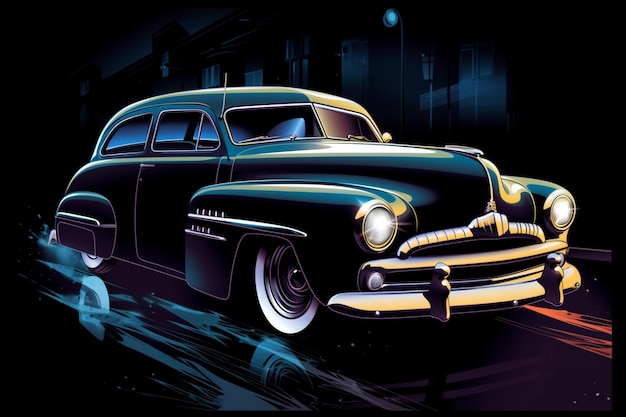 A painting of a car from the 1950s.