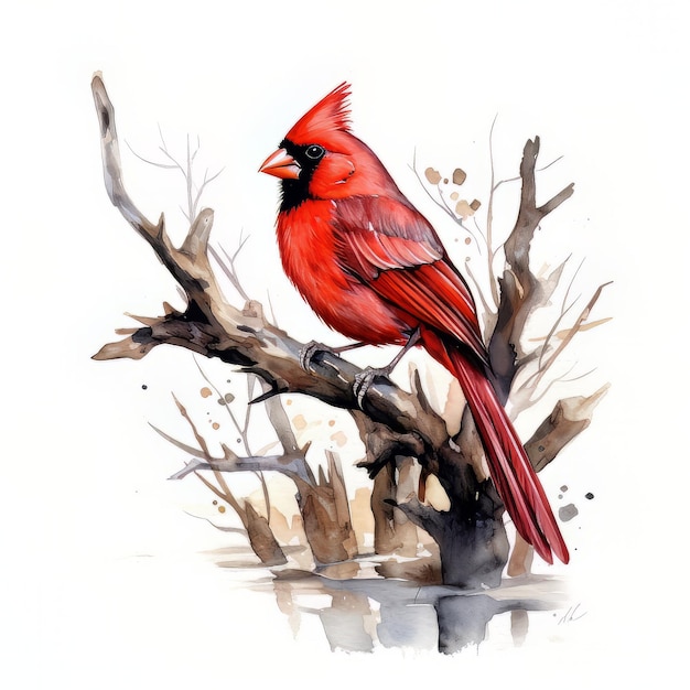 A painting of a cardinal sitting on a branch