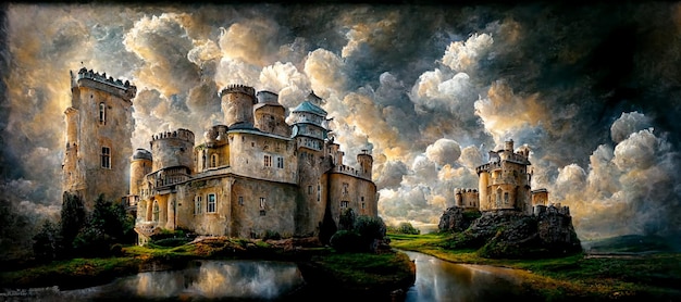 Photo a painting of a castle by person