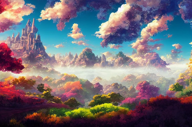 Premium Photo | A painting of a castle in the sky