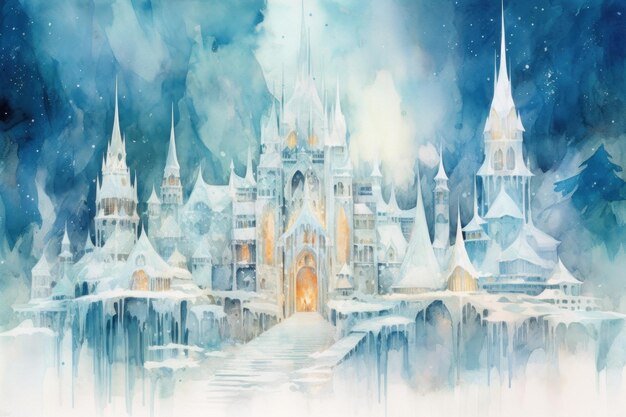 A painting of a castle in the snow generative ai image