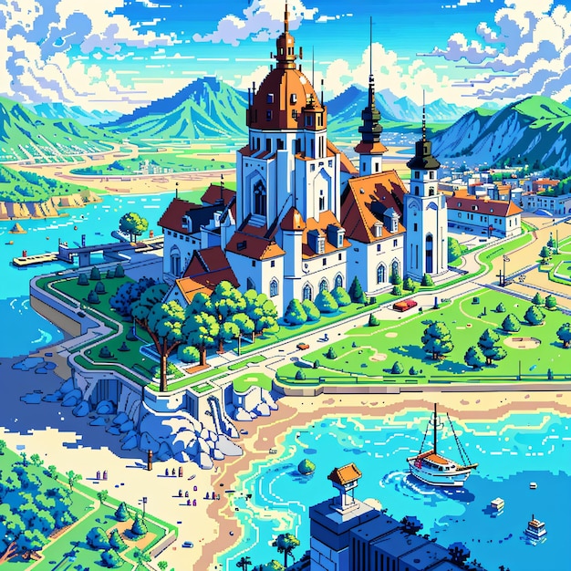 A painting of a castle in the village of zelda