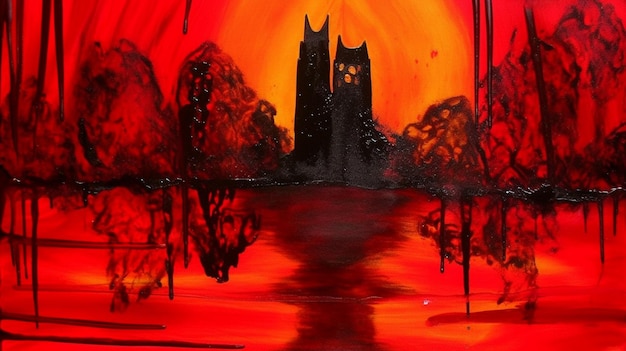 A painting of a castle with the words'the dark tower'on it