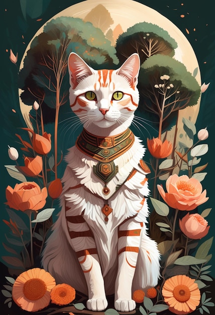 A painting of a cat in a forest