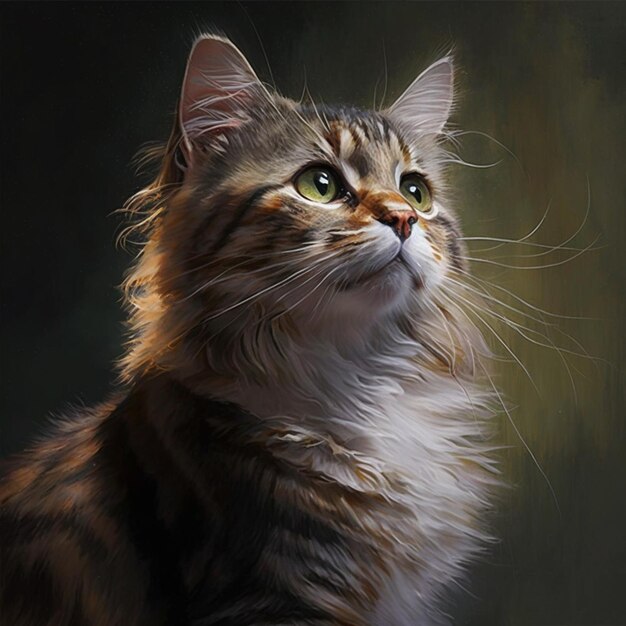 Photo painting of a cat looking up at something in the distance generative ai