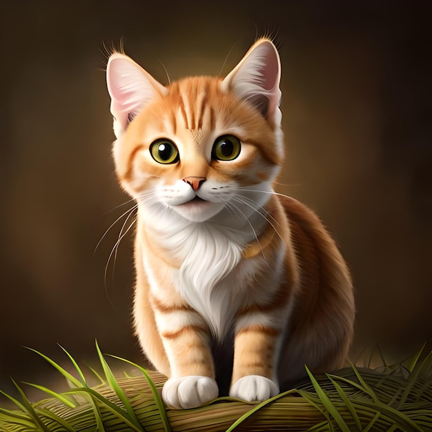 Картина кота на траве