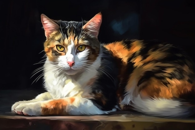 A painting of a cat that is titled " the cat ".