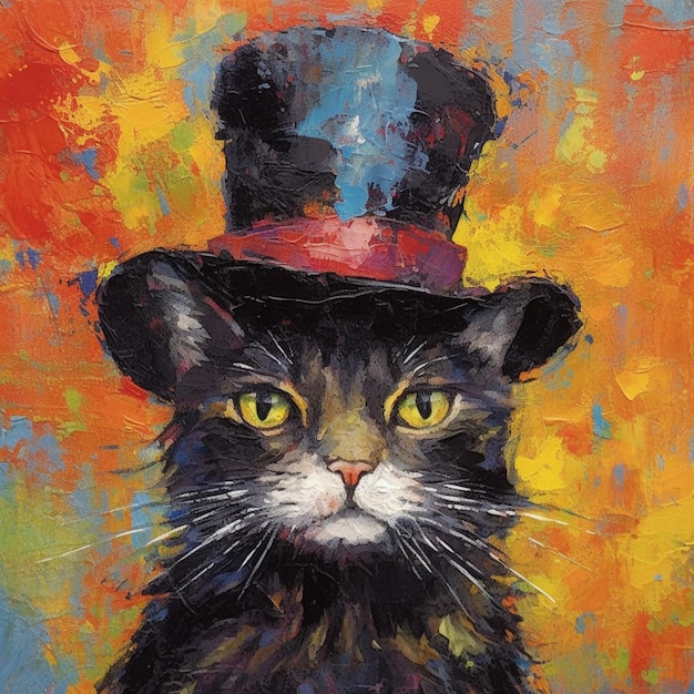 Painting of a cat wearing a top hat and a top hat generative ai