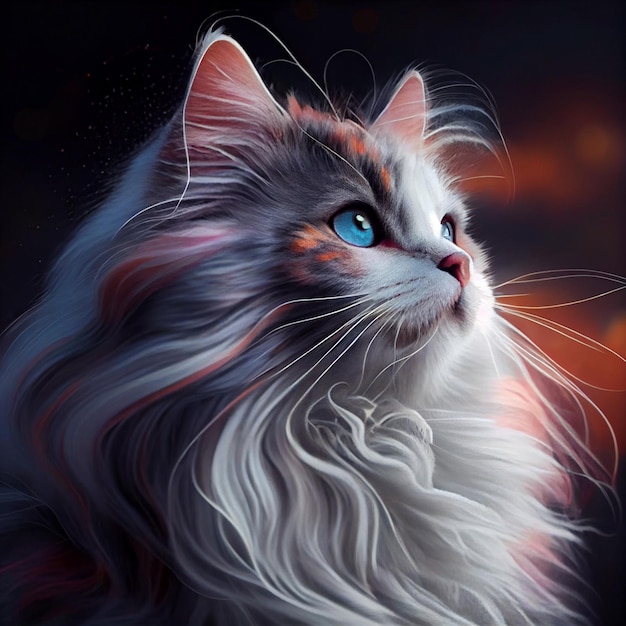 A painting of a cat with blue eyes