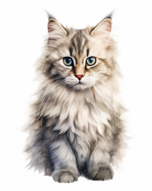 A painting of a cat with a blue eyes.