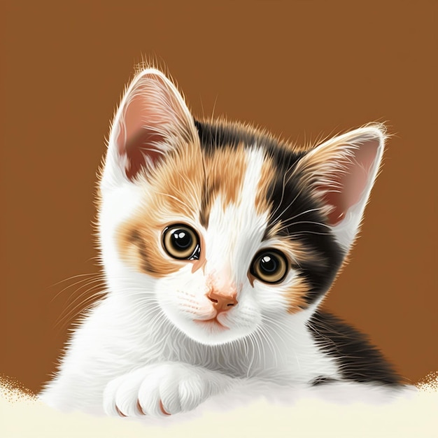 A painting of a cat with a brown background that says " cat ".