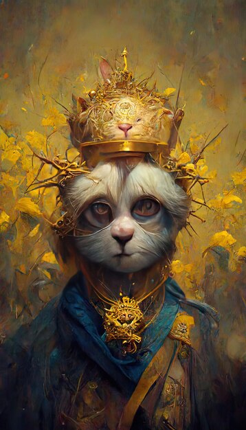 a painting of a cat with a crown and crown