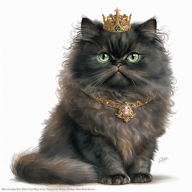 Painting of a cat with a crown on its head generative ai