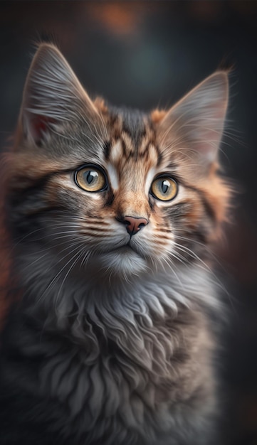 A painting of a cat with a dark background.