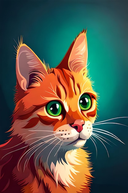 A painting of a cat with green eyes.