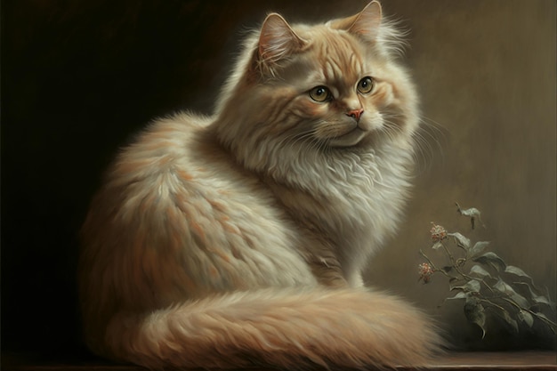 A painting of a cat with green eyes