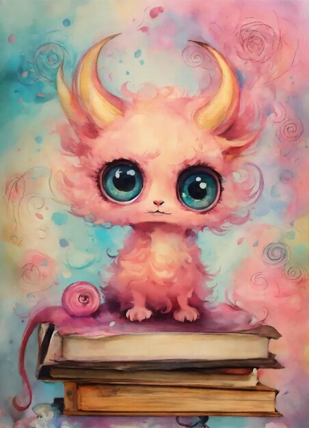 a painting of a cat with horns on it and the word devil on it